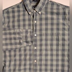 JCrew Mens Cotton Oxford Olive and Blue Checked Print Size Large Slim
